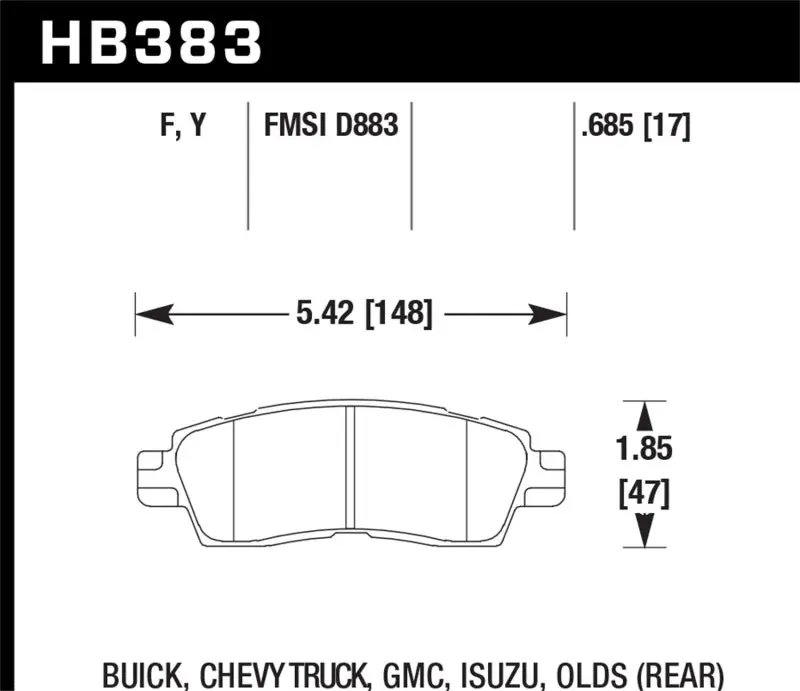 HAWK HAWKHB383Y.685 Buick / Chevy Truck / GMC / Isuzu / Olds / LTS Street Rear Brake Pads №1