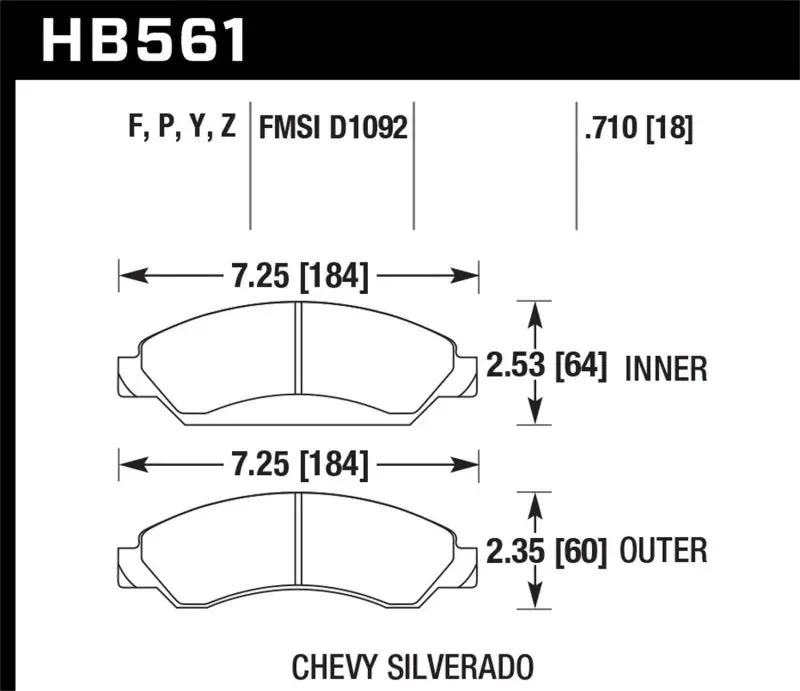 HAWK HAWKHB561F.710 Cadillac / Chev Avalanche/Silverado/Suburban/Tahoe / GMC Sierra Yukon HPS Front Street Brake Pa №3