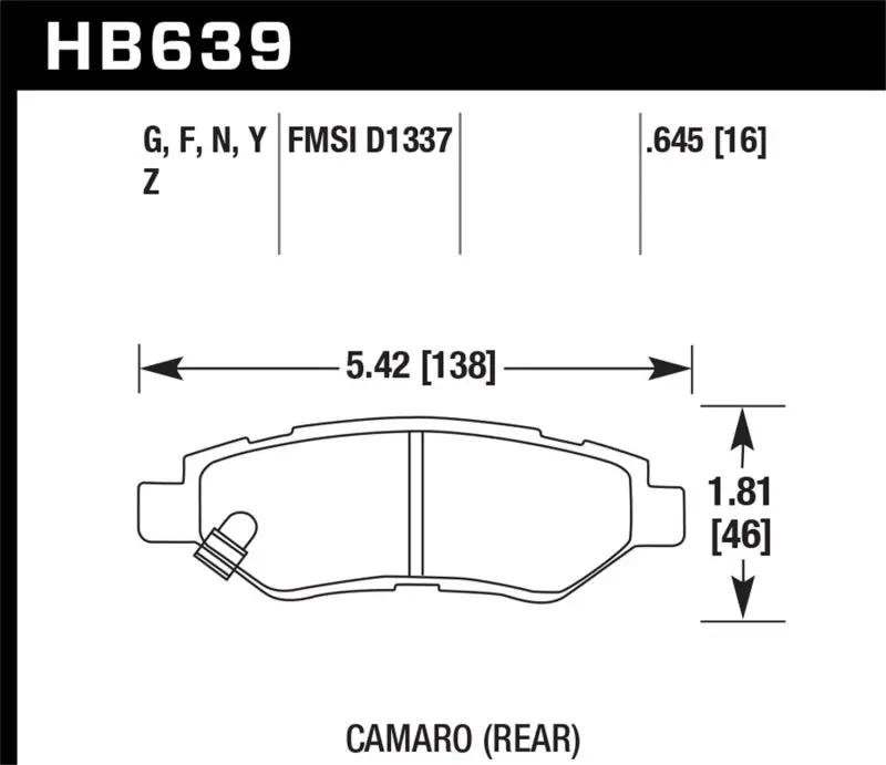 HAWK HAWKHB639F.645 Camaro V6 HPS Street Rear Brake Pads