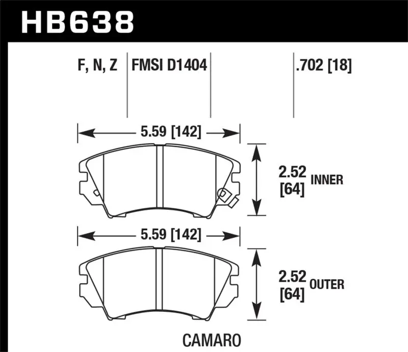 HAWK HAWKHB638Z.702 Camaro V6 Performace Ceramic Street Front Brake Pads