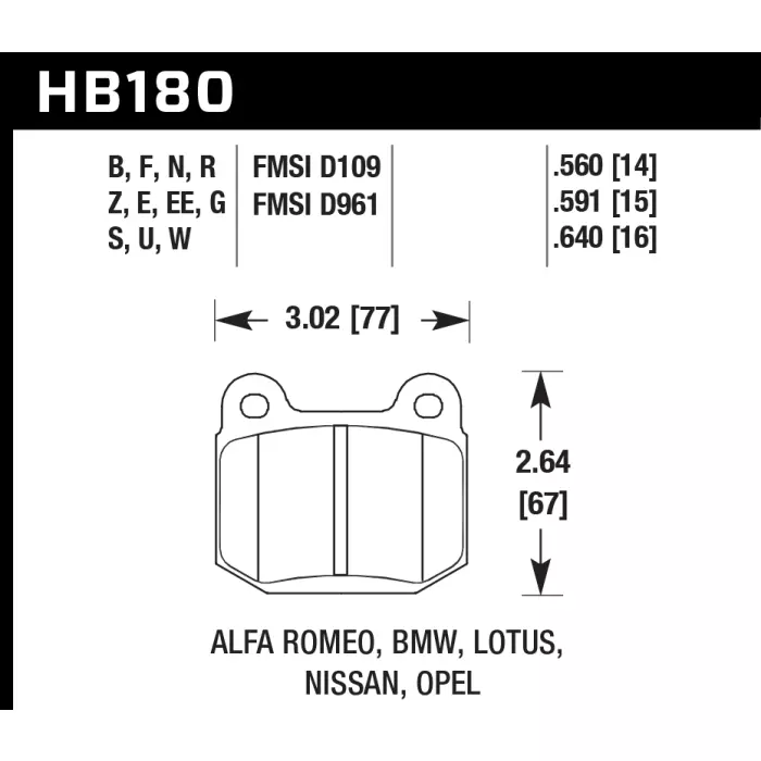 HAWK HB180N.560 Тормозные колодки HP PLUS задние для SUBARU STI / MITSUBISHI EVO 5-9 / AP Racing CP5119 / CP6120 №1