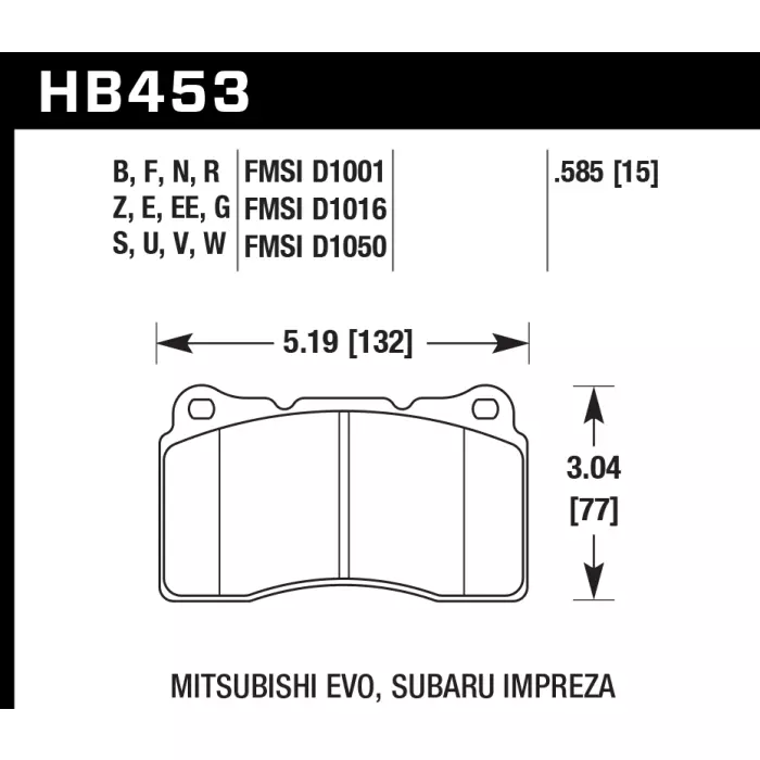 HAWK HB453N.585 Гальмівні колодки HP PLUS передні для SUBARU Impreza STI / MITSUBISHI EVO 4-X