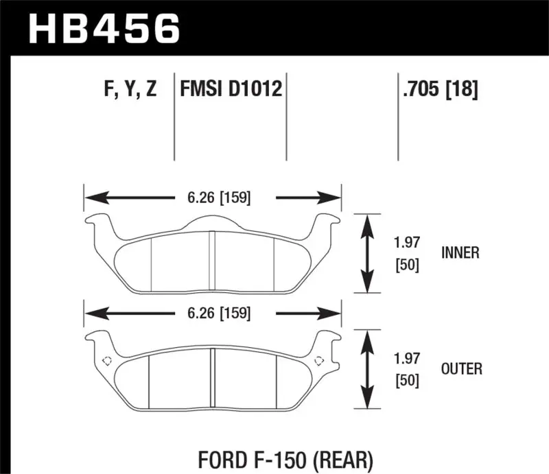 HAWK HB456Z.705 04-11 Ford F-150 / 06-08 Lincoln Mark LT Performance Ceramic Rear Street Brake Pads