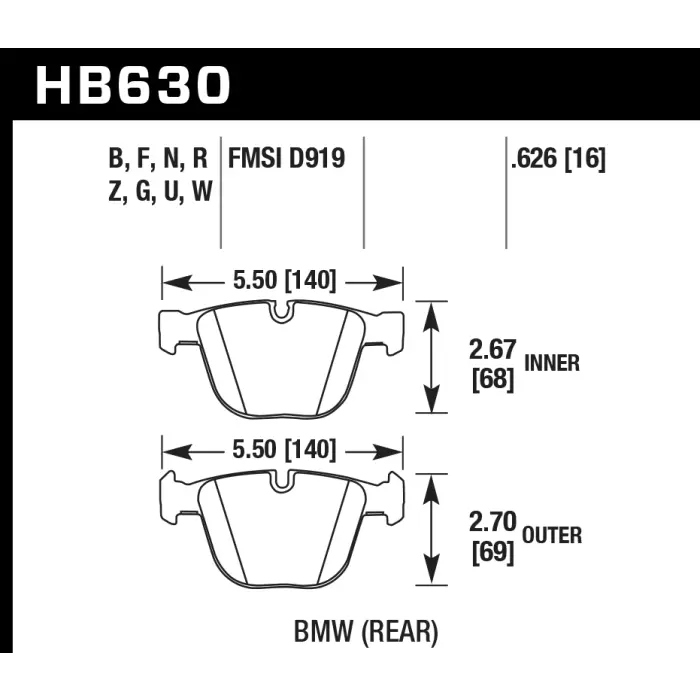 HAWK HB630B.626 Тормозные колодки HPS 5.0 задние для BMW X5M (F85) / X6M (F86) / 550i GT xDrive