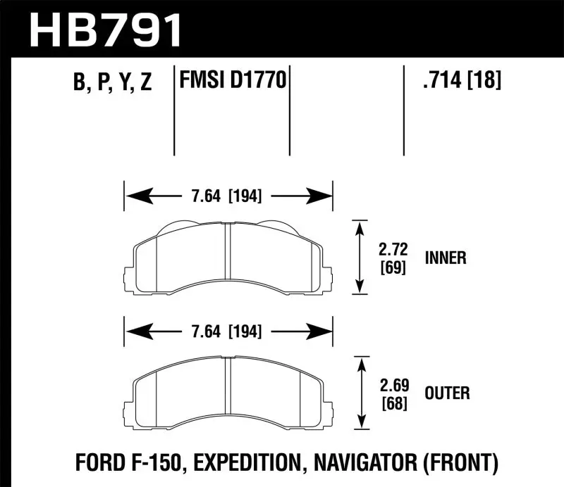 HAWK HB791Y.714 14-16 Ford F-150 LTS Street Front Brake Pads