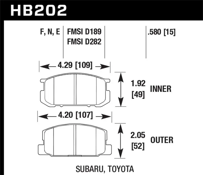 HAWK HAWKHB202N.580 HP+ Pads Unknown Application