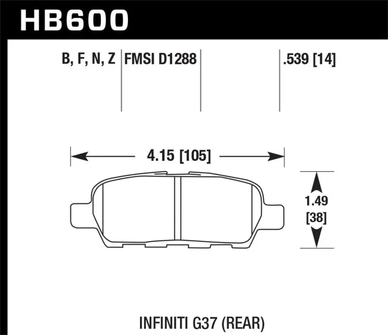 HAWK HAWKHB600F.539 Infiniti G35 Sport/G37 / 08-10 Nissan Rogue / 07-09 Sentra SE-R / 10 Sentra SE-R M/T HPS Street №1