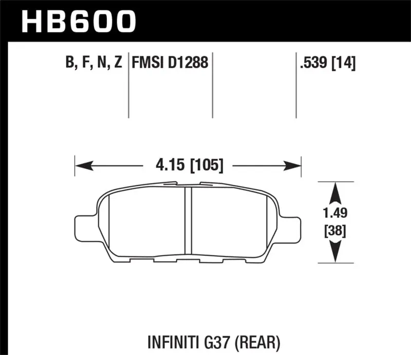 HAWK HAWKHB600F.539 Infiniti G35 Sport/G37 / 08-10 Nissan Rogue / 07-09 Sentra SE-R / 10 Sentra SE-R M/T HPS Street №3