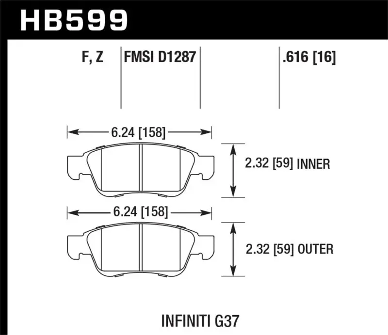 HAWK HAWKHB599F.616 Infiniti G35 Sport/G37 HPS Street Front Brake Pads №1