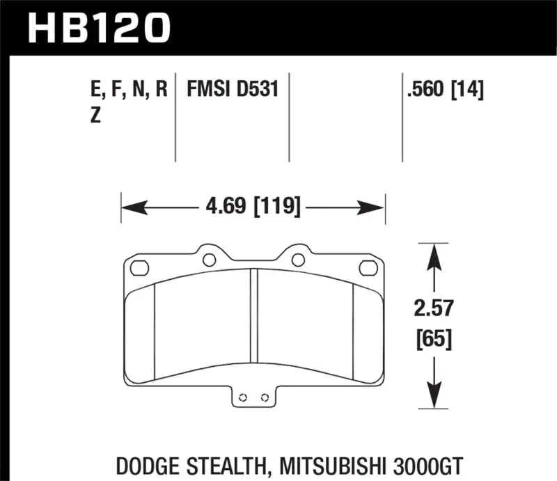 HAWK HAWKHB120N.560 Mitsubishi 3000 GT VR4/ Dodge Stealth R/T 4WD HP+ Street Front Brake Pads №1