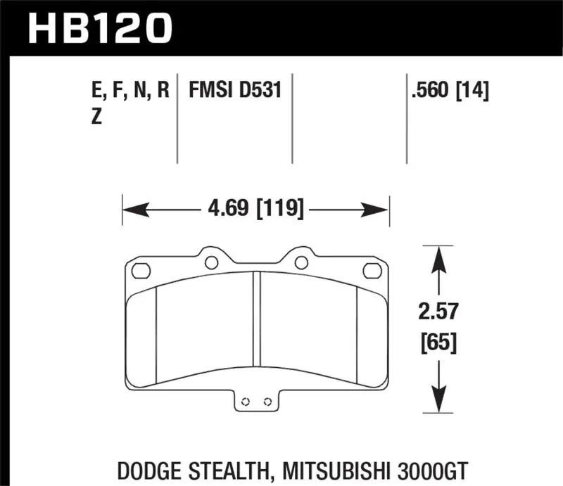 HAWK HAWKHB120N.560 Mitsubishi 3000 GT VR4/ Dodge Stealth R/T 4WD HP+ Street Front Brake Pads №2