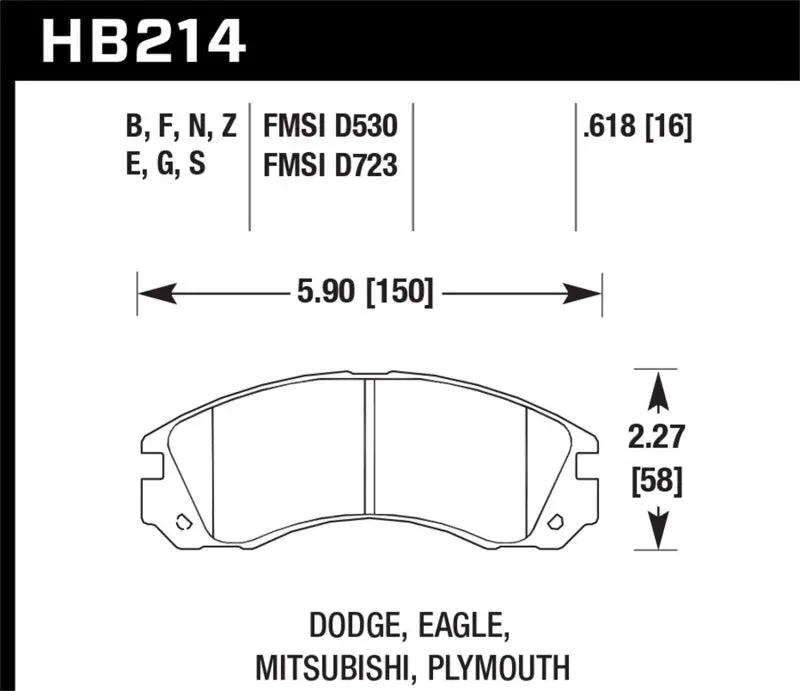 HAWK HAWKHB214N.618 Mitsubishi Eclipse GT HP+ Street Front Brake Pads №1