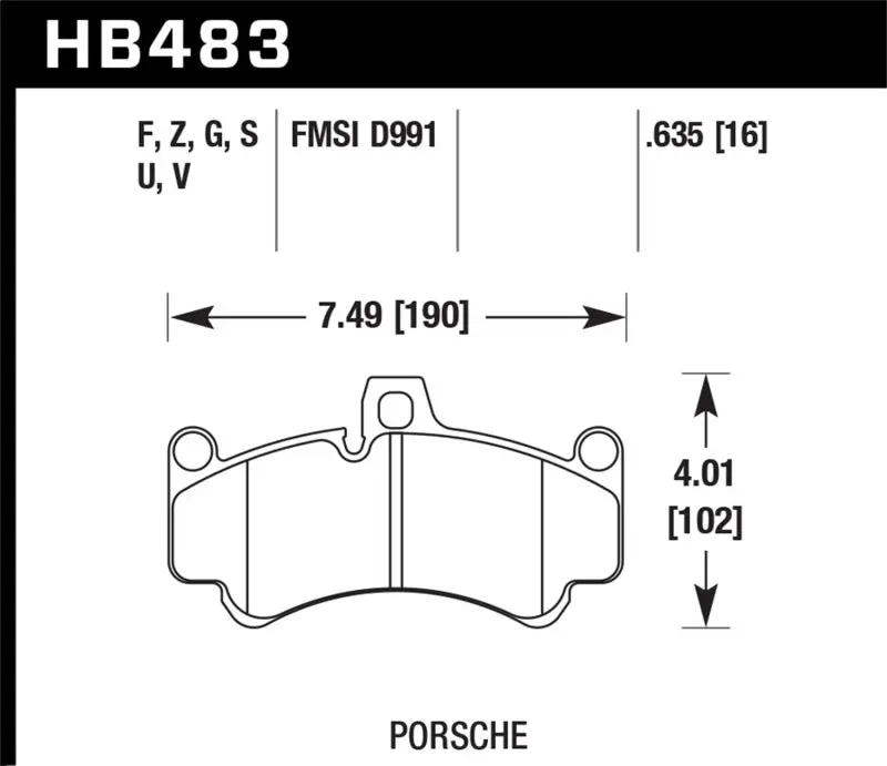 HAWK HAWKHB483F.635 Porsche 911 Targa 4/Targa 4S/GT2/GT3/GT3 CUP/GT3 RSR/Turbo/Carrera GT Street Front Brake Pa №2