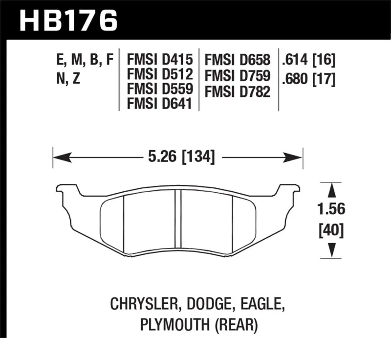 HAWK HAWKHB176N.614 SRT4 HP+ Street Rear Brake Pads