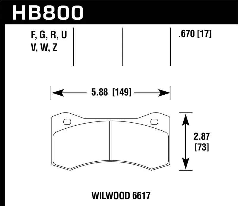 HAWK HAWKHB800U.670 Willwood 6617 Caliper DTC-70 Race Brake Pads №1