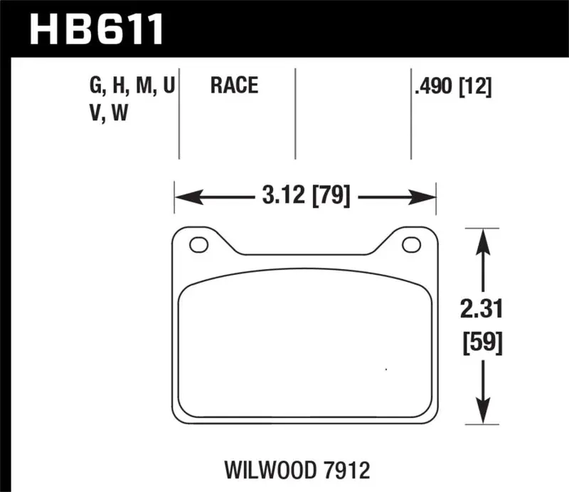 HAWK HAWKHB611W.490 Wilwood 7912 DTC-30 Race Brake Pads