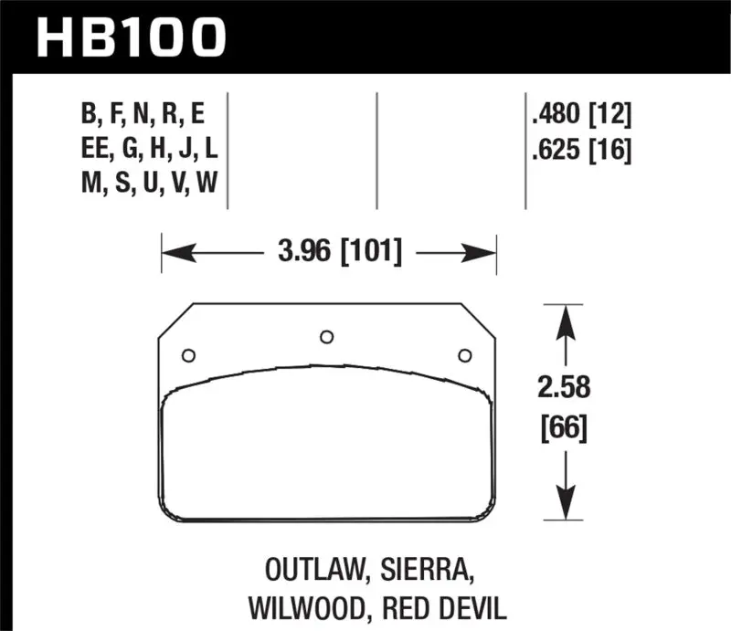 HAWK HAWKHB100B.480 Wilwood DL/Outlaw/Sierra 12mm HPS 5.0 Street Brake Pads