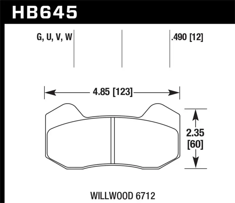 HAWK HAWKHB645U.490 Wilwood DynaPro 6 (Type 6712) DTC-70 Brake Pads