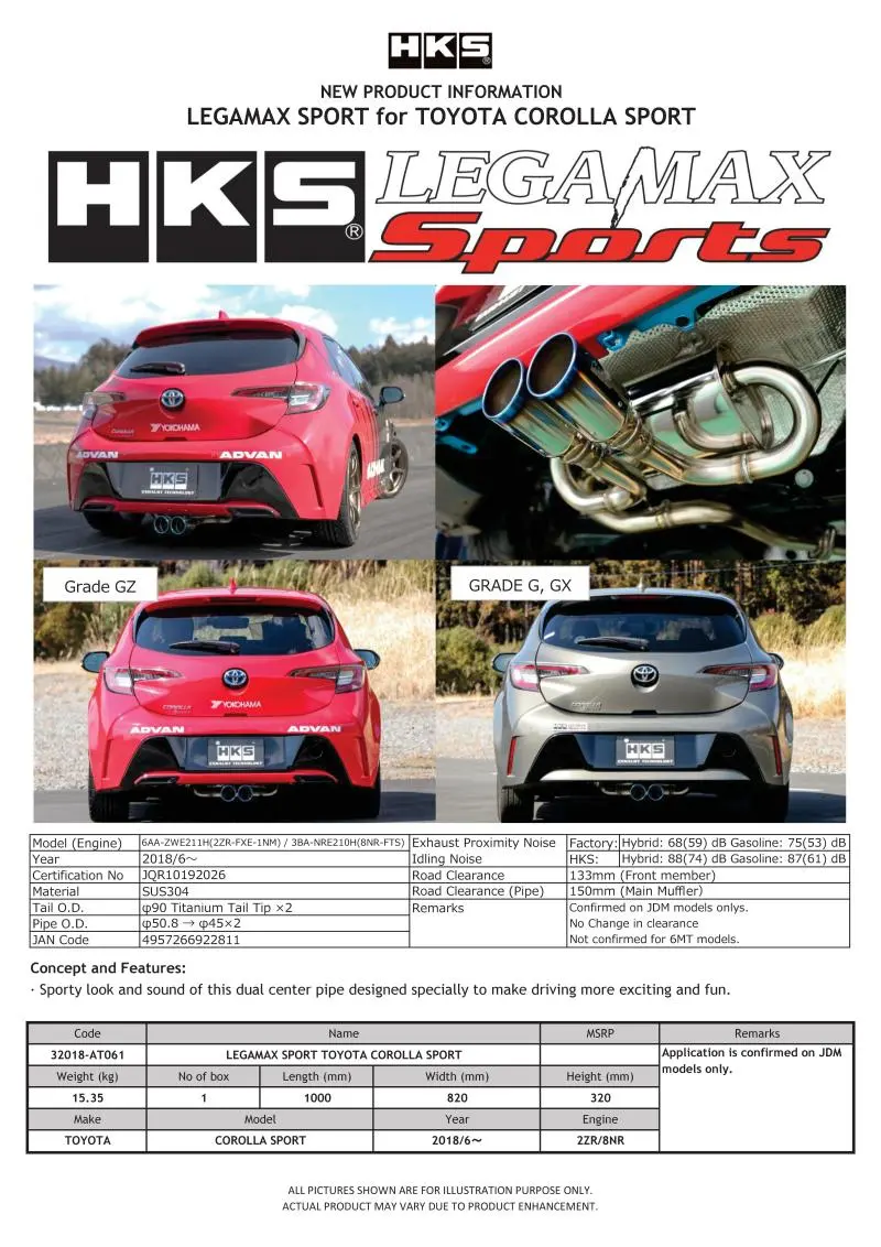 HKS HKS32018-AT061 LEGAMAX Sports 2018 Toyota Corolla Sport 2ZR/8NR №4