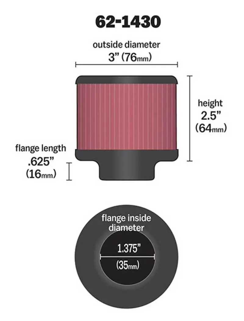 K&N KNN62-1430 1.375in Flange ID X 3in OD X 2.5in H Rubber Base Crankcase Vent Filter №5