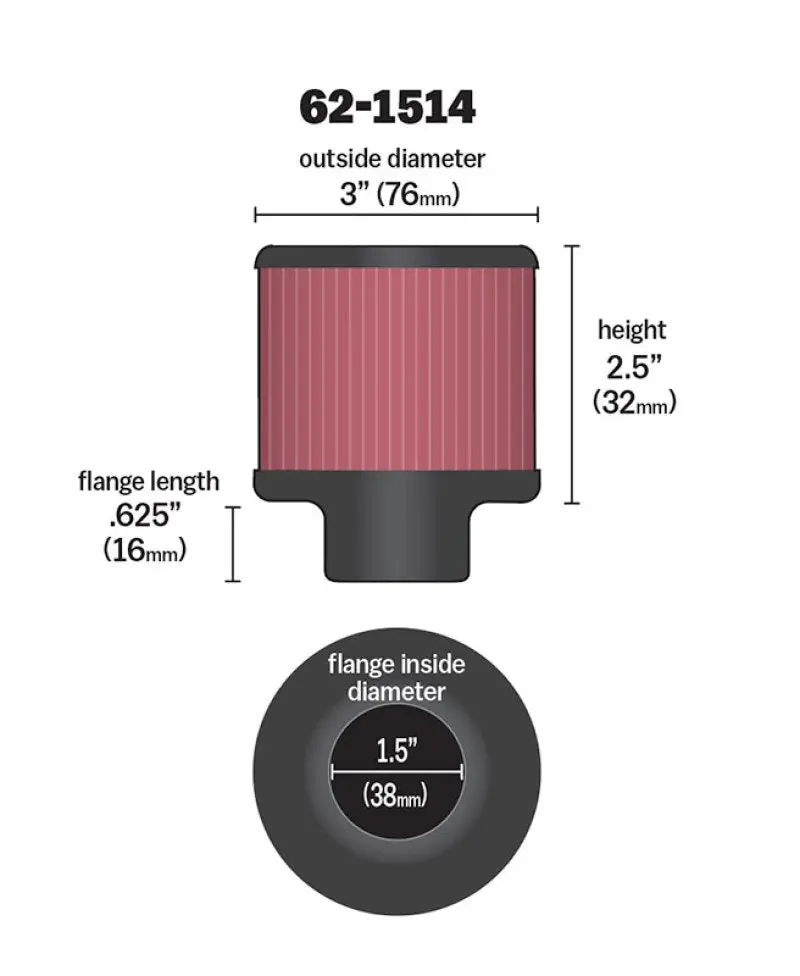 K&N KNN62-1514 1.5in Flange ID X 3in OD X 2.5in Height Clamp On Crankcase Vent Filter №4