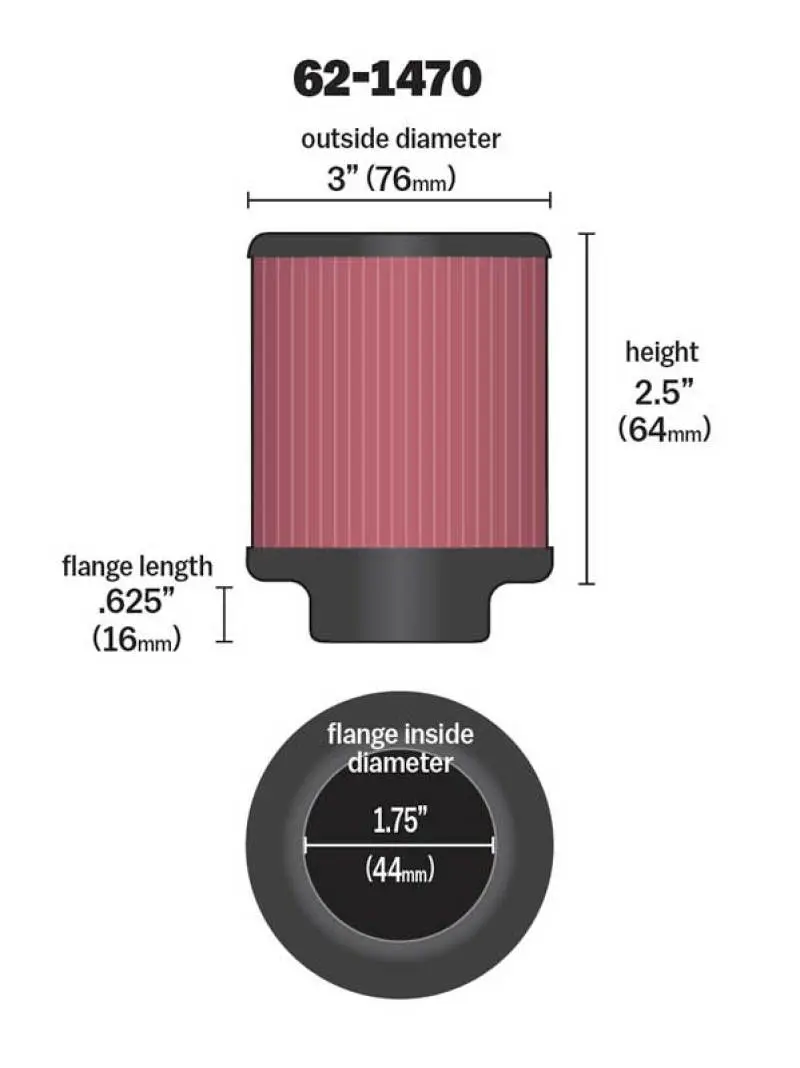 K&N KNN62-1470 1.75 Inch Vent 3 Inch D 2.5 Inch H Air Filter - Rubber Top №2