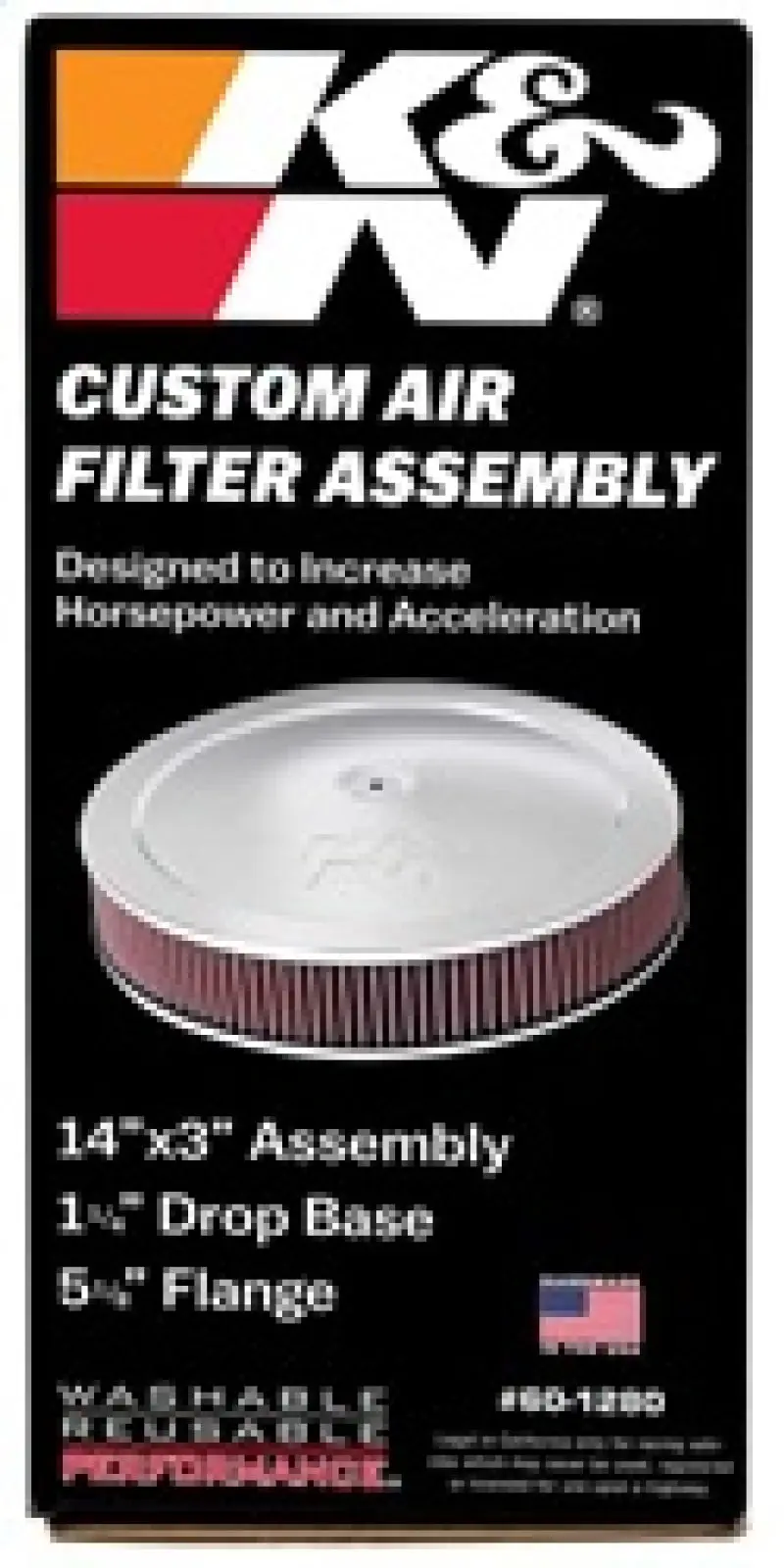 K&N KNN60-1280 14in Red Custom Air Cleaner Assembly - 5.125in ID X 14in OD X 2.75in H X 1.25in Drop Base №10