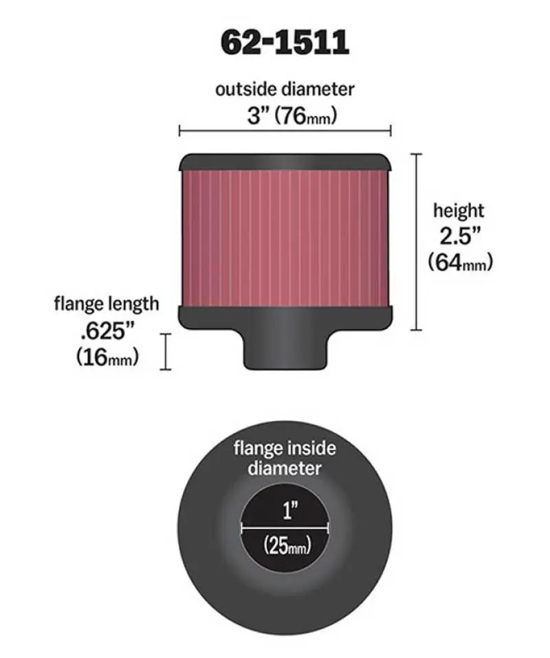 K&N KNN62-1511 1in Flange ID X 3in OD X 2.5in Height Clamp On Crankcase Vent Filter №3