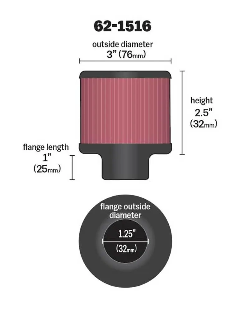 K&N KNN62-1516 1in Flange L X 3in OD X 2.5in Height Clamp On Crankcase Vent Filter №5