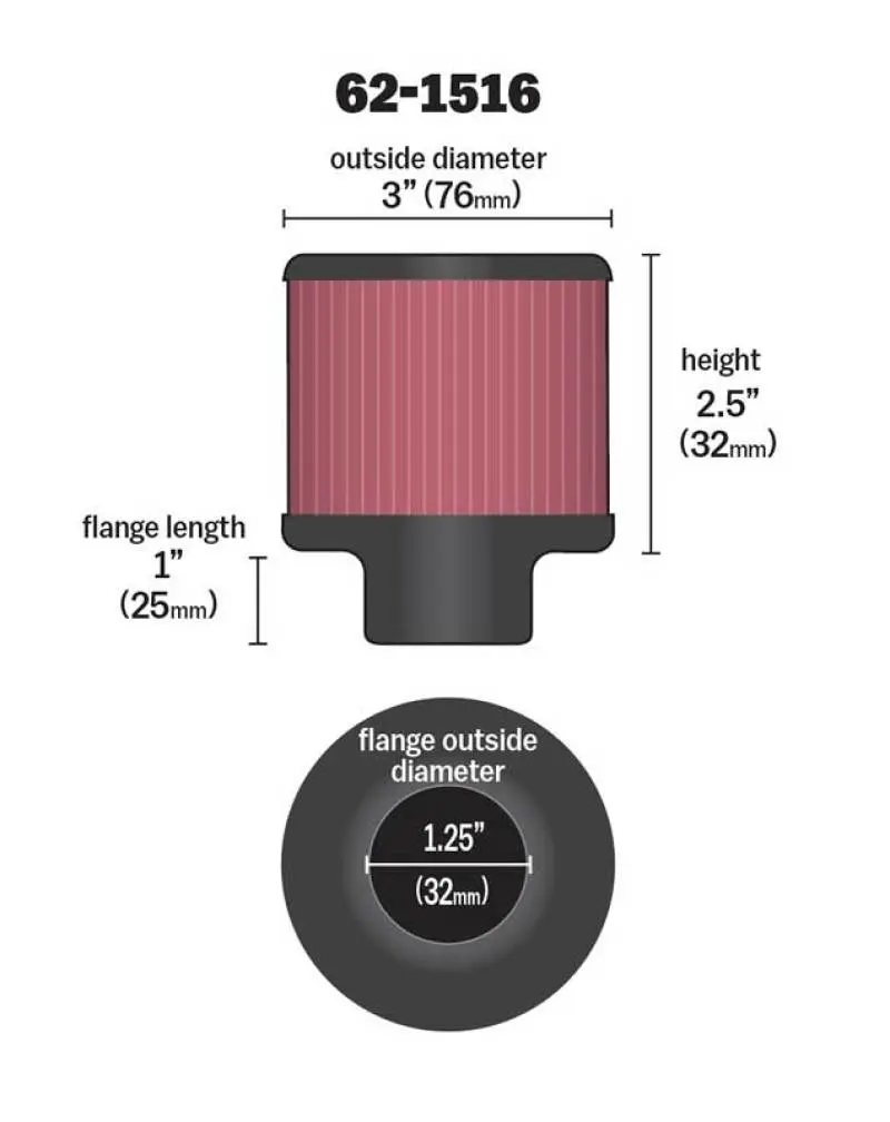 K&N KNN62-1516 1in Flange L X 3in OD X 2.5in Height Clamp On Crankcase Vent Filter №7