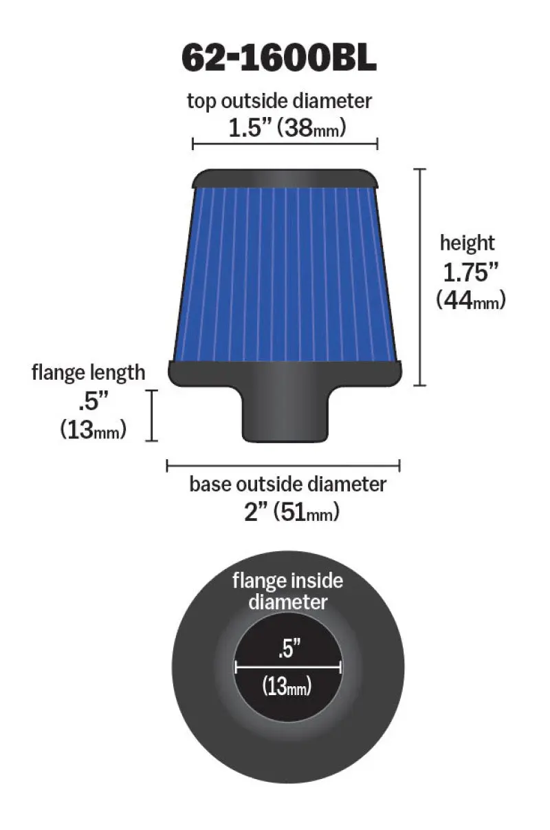 K&N KNN62-1600BL 2in Base OD X .375in Flange ID X 1.75in H Rubber Base Crankcase Vent Filter - Blue №11