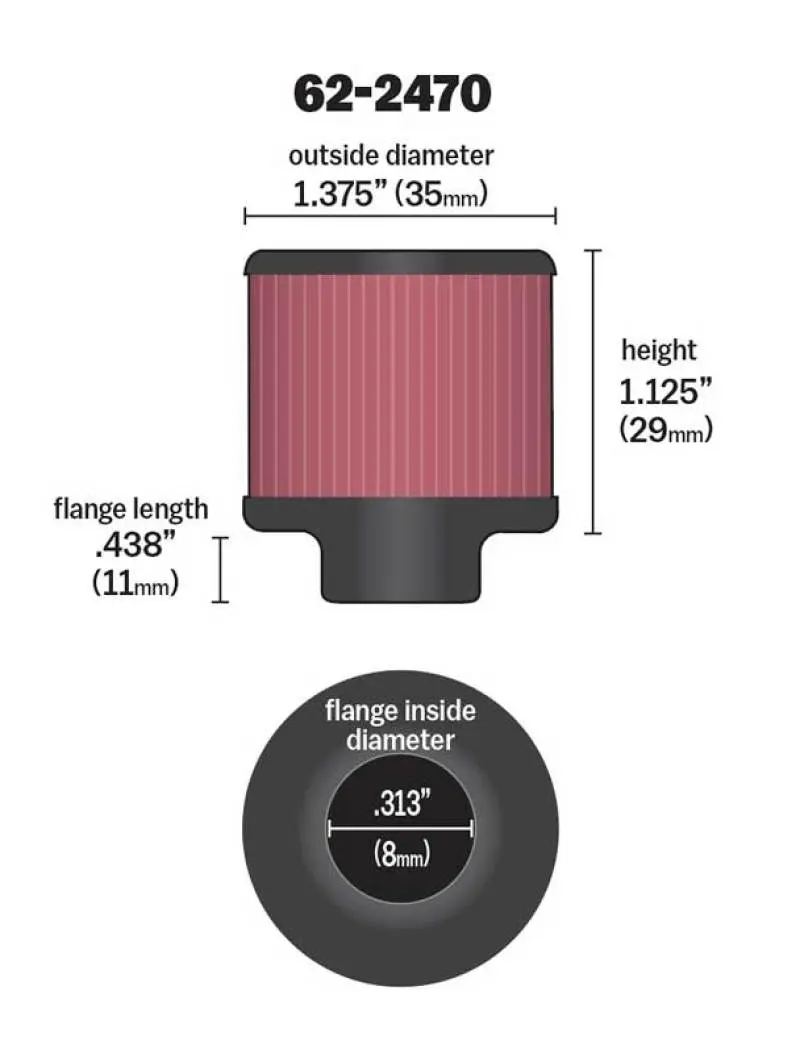 K&N KNN62-2470 .315/.431 Flange 1 3/8 Inch OD 1.5 Inch H Clamp On Crankcase Vent Filter №3