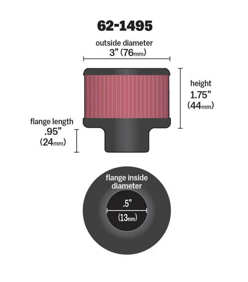 K&N KNN62-1495 .5in Flange ID X 3in OD X 3.25in H Rubber Base Crankcase Vent Filter №15