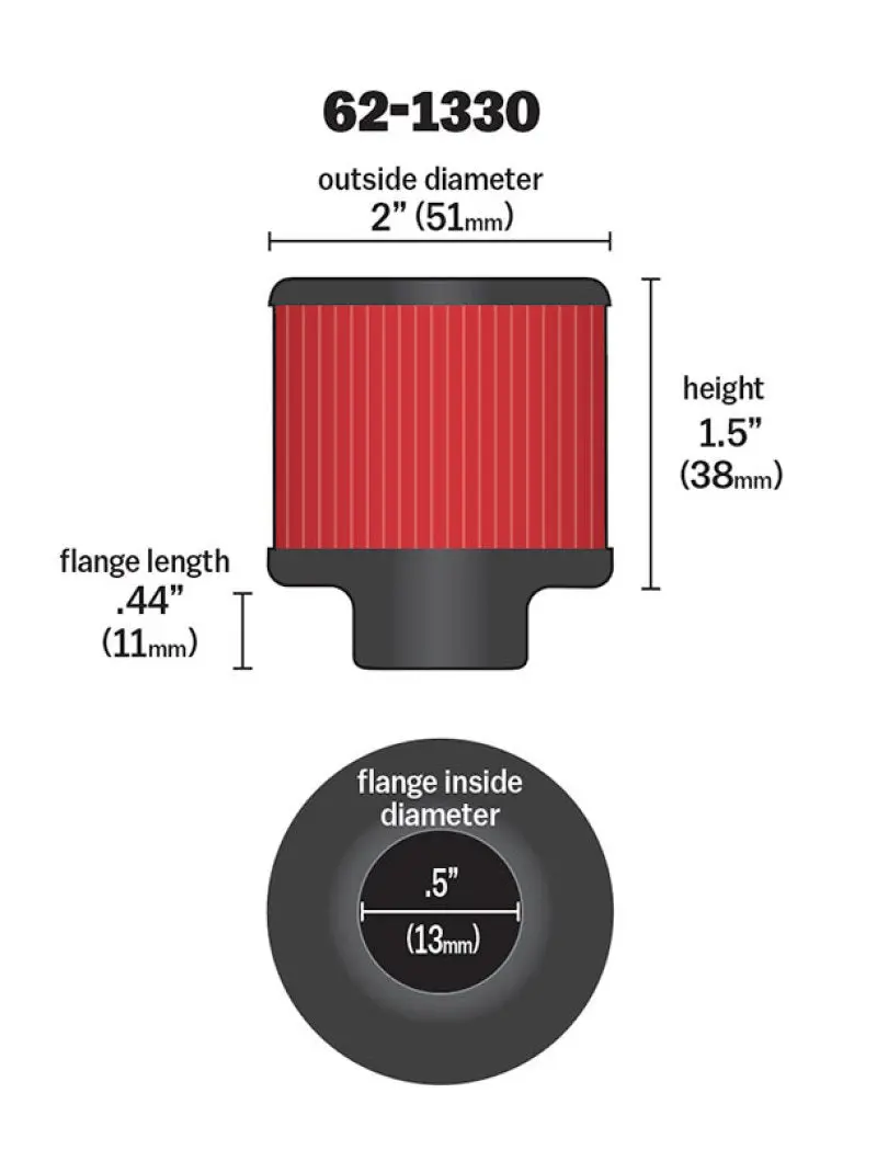 K&N KNN62-1330 Clamp On Rubber Base Crankcase Vent Filter 0.5in Flange ID 2in OD 1.5in Height №11