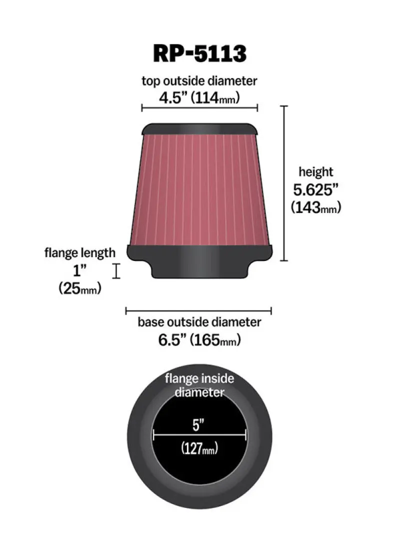 K&N KNNRP-5113 Cone Filter 5in ID 6.5in Base 4.5in Top 5.625in Height Carbon Fiber Look №11