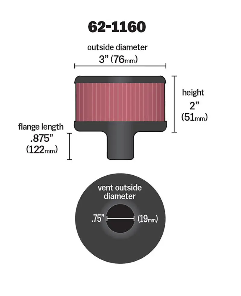 K&N KNN62-1160 Filter 3/4in Vent 3in Diameter 2in Height №4