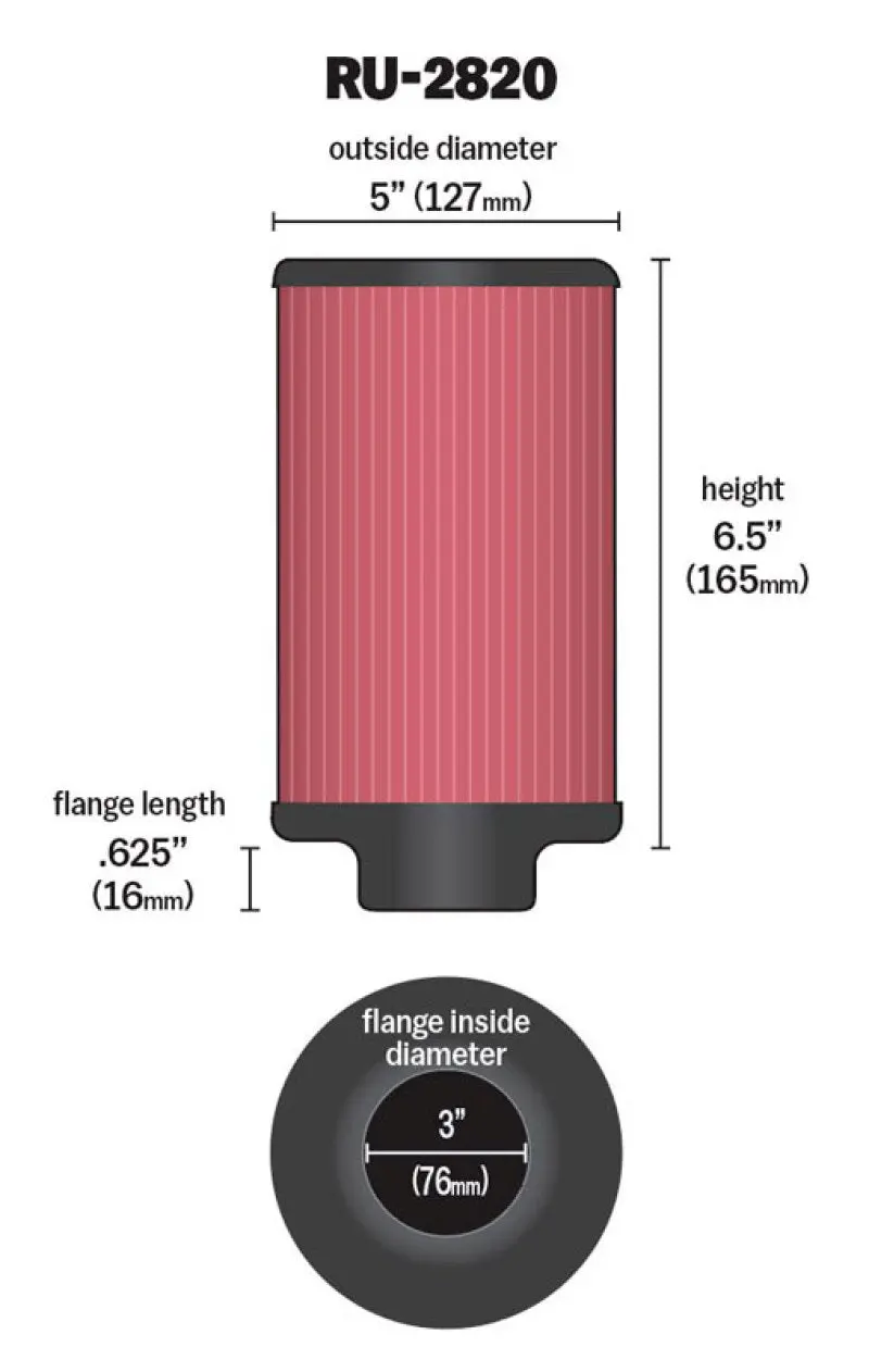 K&N KNNRU-2820 Filter 3 Inch Flange 5 Inch OD 6 1/2 Inch Height №14