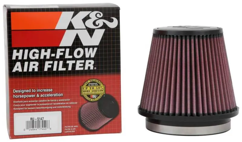 K&N KNNRU-5147 Filter Universal Rubber Filter 5in Flange 6.5in Base 4.5in Top 5.5in Height №10