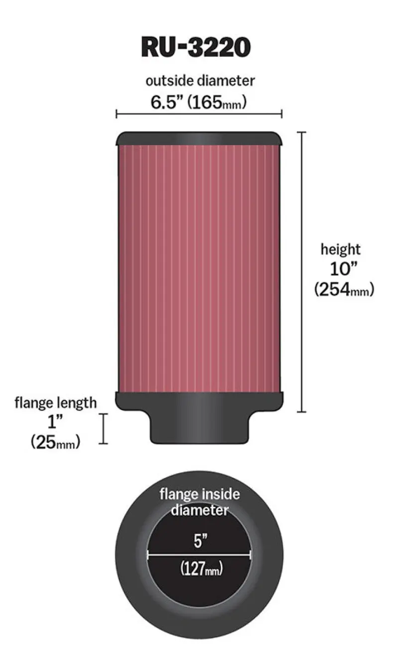 K&N KNNRU-3220 Filter Universal Rubber Filter 5in Flange ID / 6.5in OD / 10in Height №4