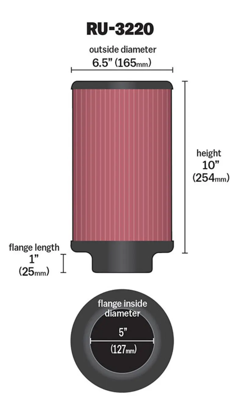 K&N KNNRU-3220 Filter Universal Rubber Filter 5in Flange ID / 6.5in OD / 10in Height №9