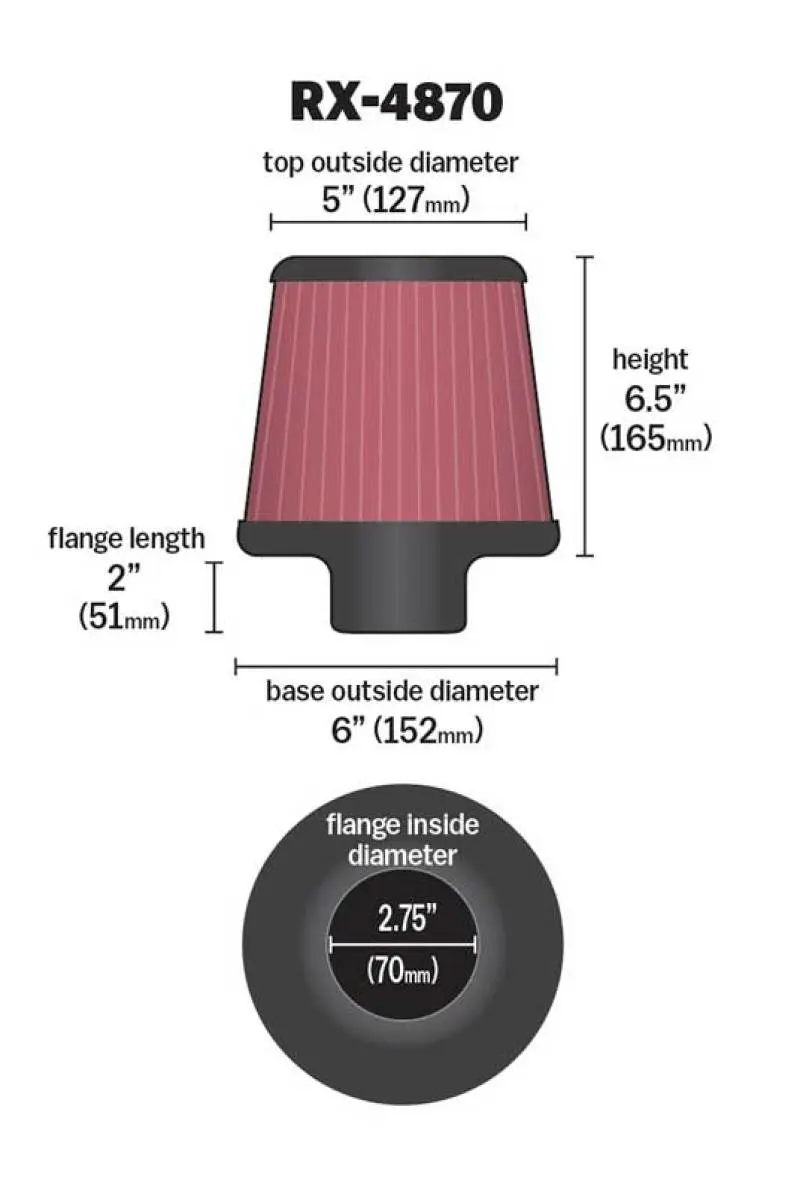 K&N KNNRX-4870 Filter Universal X Stream Clamp-On 2 3/4 Inch Flange 6 Inch Base 5 Inch Top 6 1/2 Inch Height №11