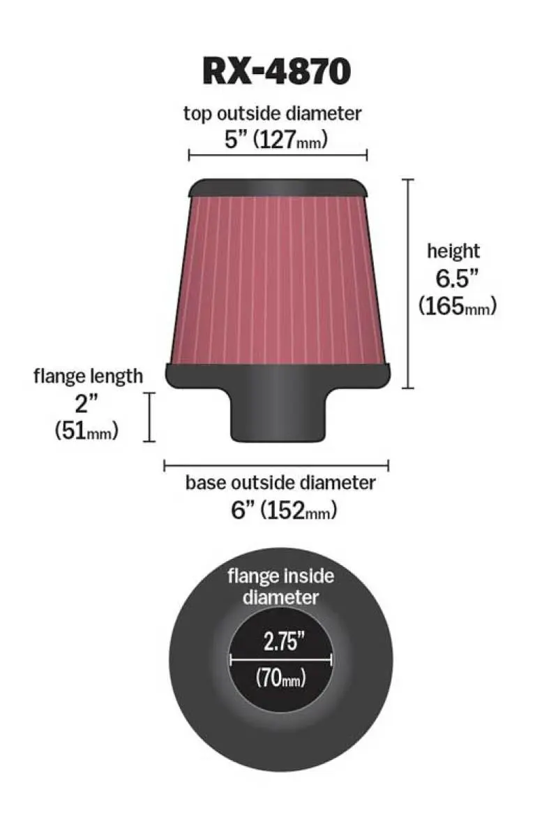 K&N KNNRX-4870 Filter Universal X Stream Clamp-On 2 3/4 Inch Flange 6 Inch Base 5 Inch Top 6 1/2 Inch Height №6