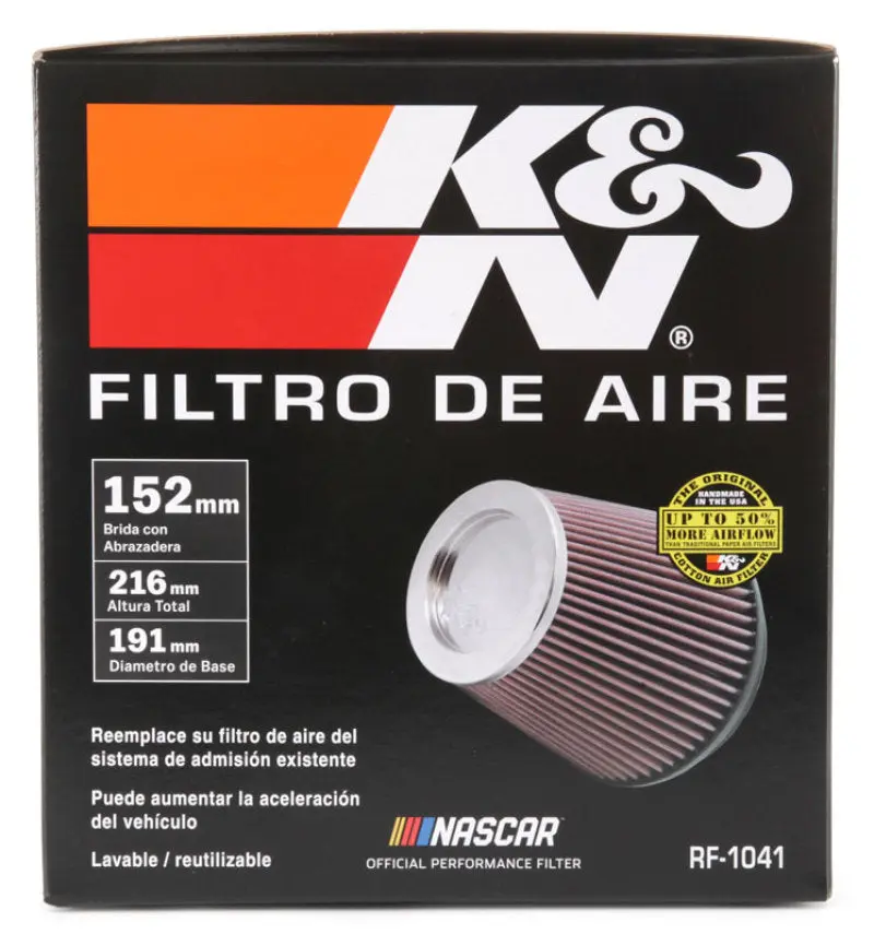 K&N KNNRF-1041 Round Tapered Universal Air Filter 6 Inch Flange 7 1/2 Inch Base 5 Inch Top 7 1/2 Inch Height №18