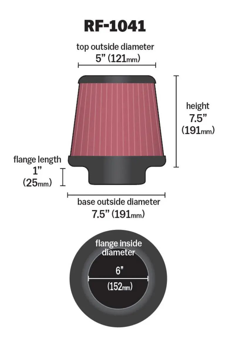 K&N KNNRF-1041 Round Tapered Universal Air Filter 6 Inch Flange 7 1/2 Inch Base 5 Inch Top 7 1/2 Inch Height №2