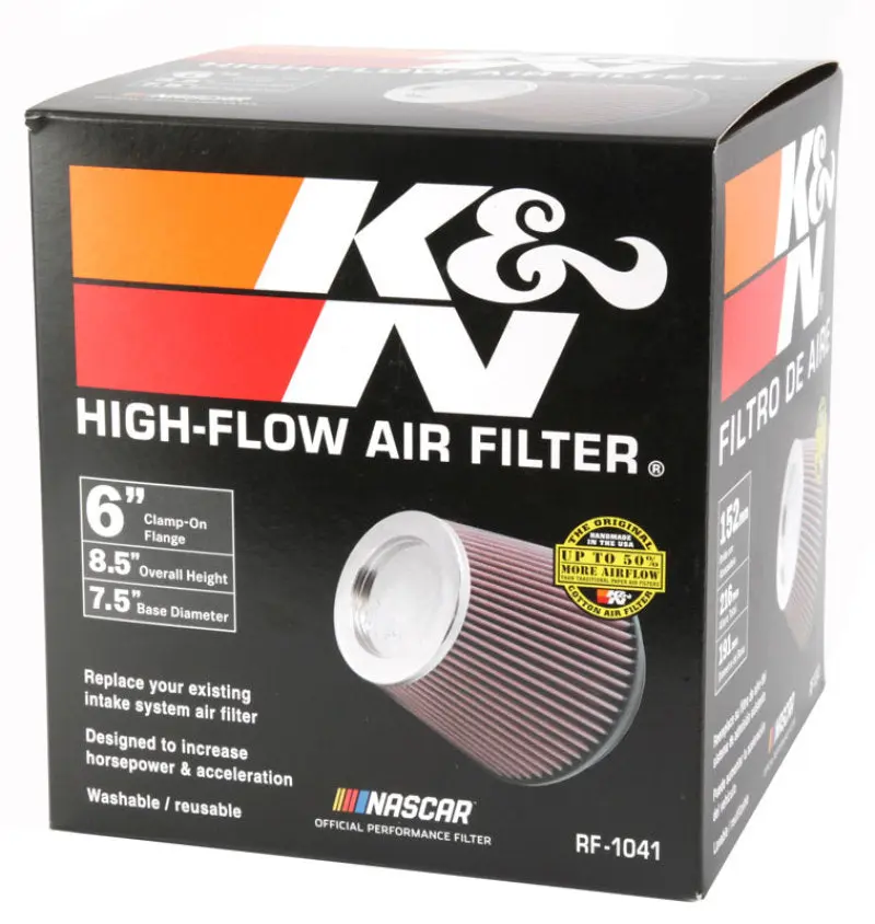 K&N KNNRF-1041 Round Tapered Universal Air Filter 6 Inch Flange 7 1/2 Inch Base 5 Inch Top 7 1/2 Inch Height №24