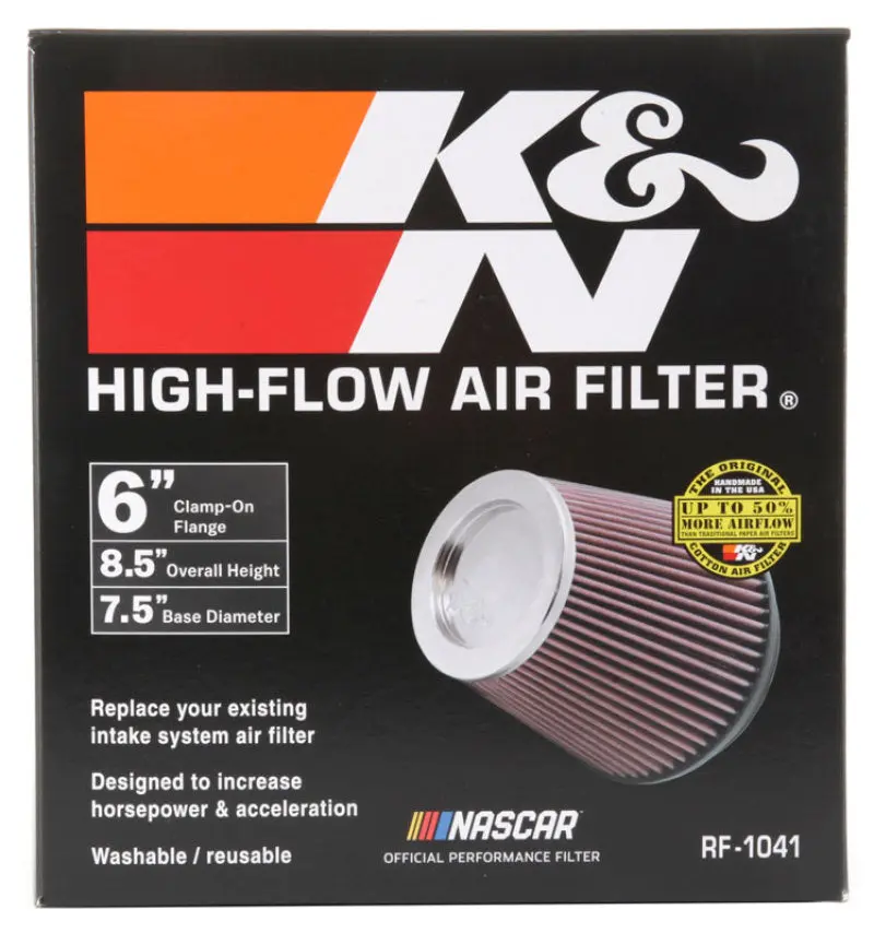 K&N KNNRF-1041 Round Tapered Universal Air Filter 6 Inch Flange 7 1/2 Inch Base 5 Inch Top 7 1/2 Inch Height №8