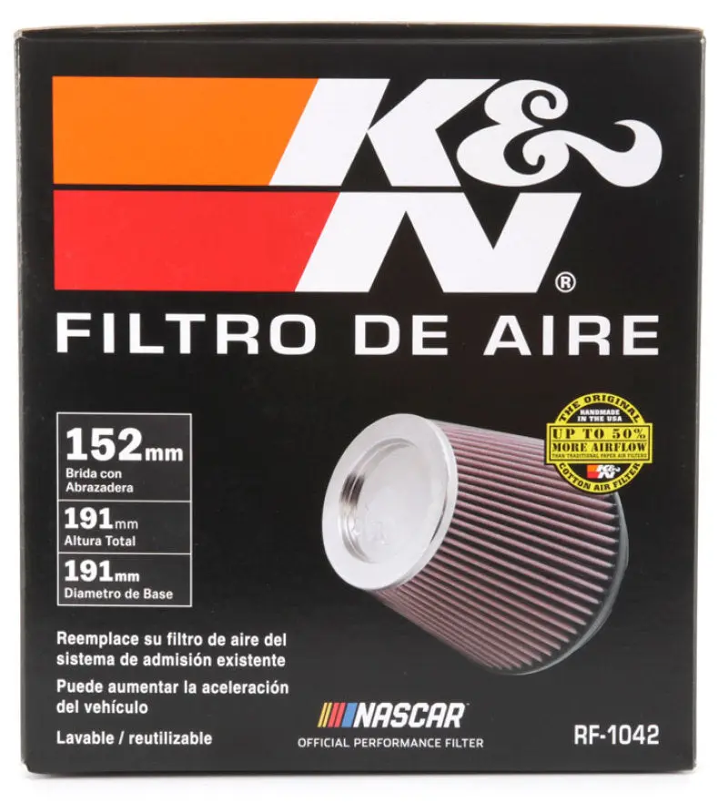 K&N KNNRF-1042 Round Tapered Universal Air Filter 6in Flange ID X 7.5in Base OD X 5in Top OD X 6.5in Height №13