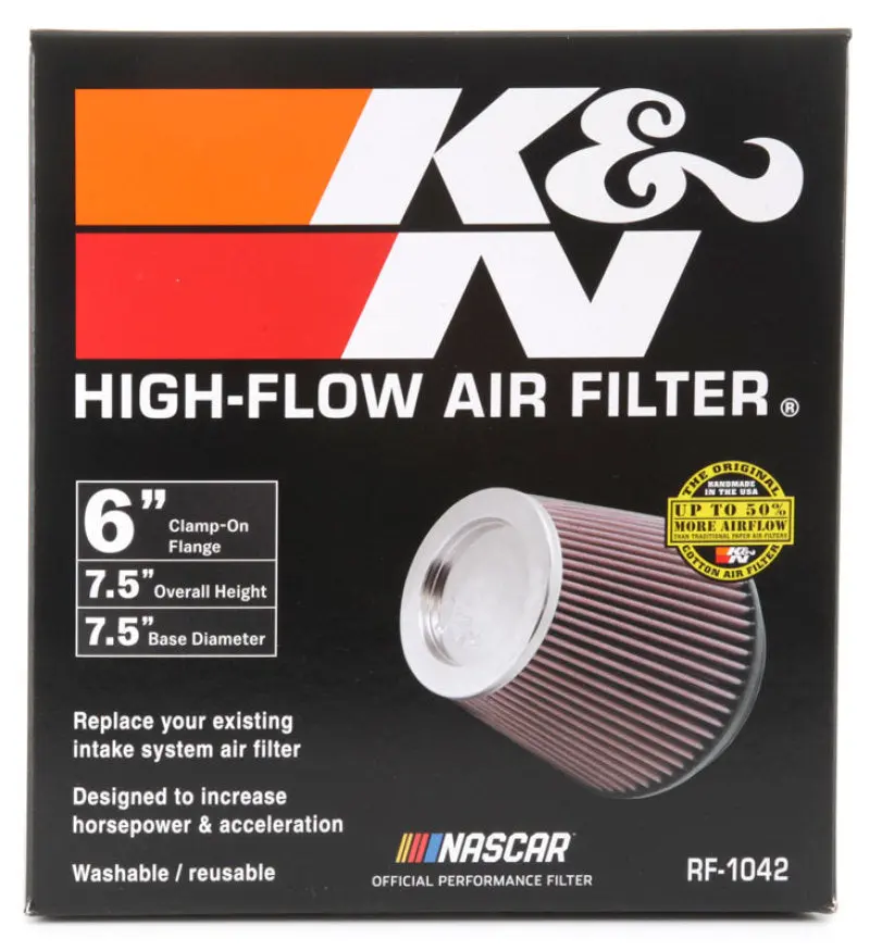 K&N KNNRF-1042 Round Tapered Universal Air Filter 6in Flange ID X 7.5in Base OD X 5in Top OD X 6.5in Height №8