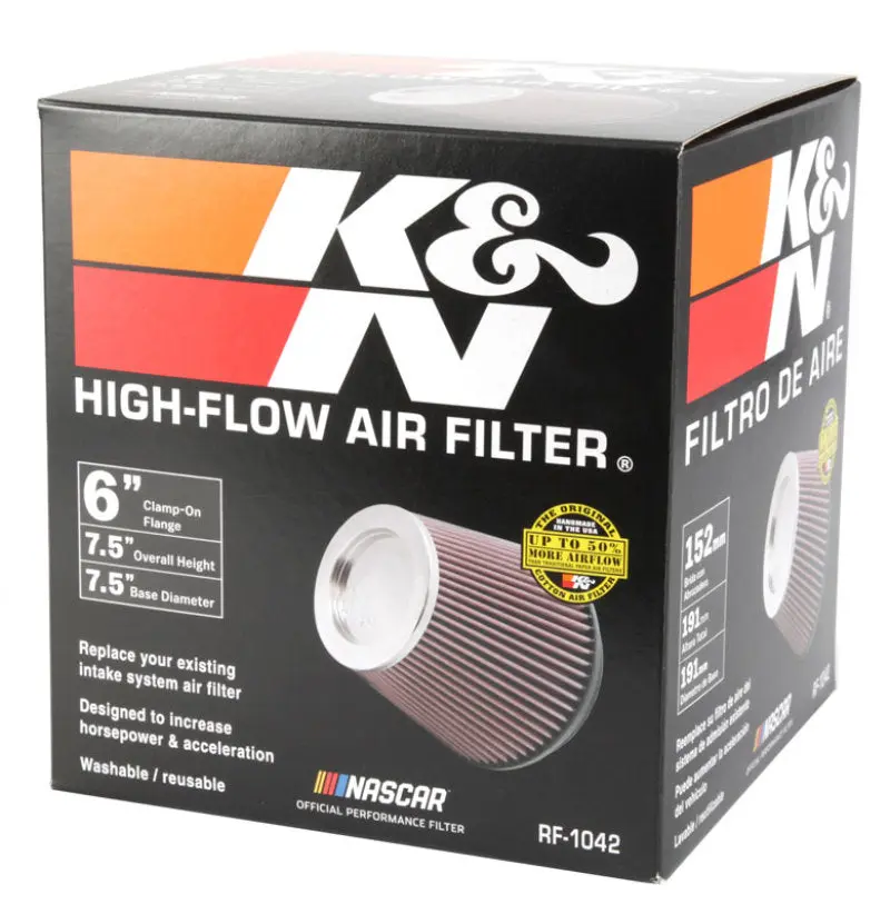 K&N KNNRF-1042 Round Tapered Universal Air Filter 6in Flange ID X 7.5in Base OD X 5in Top OD X 6.5in Height №9