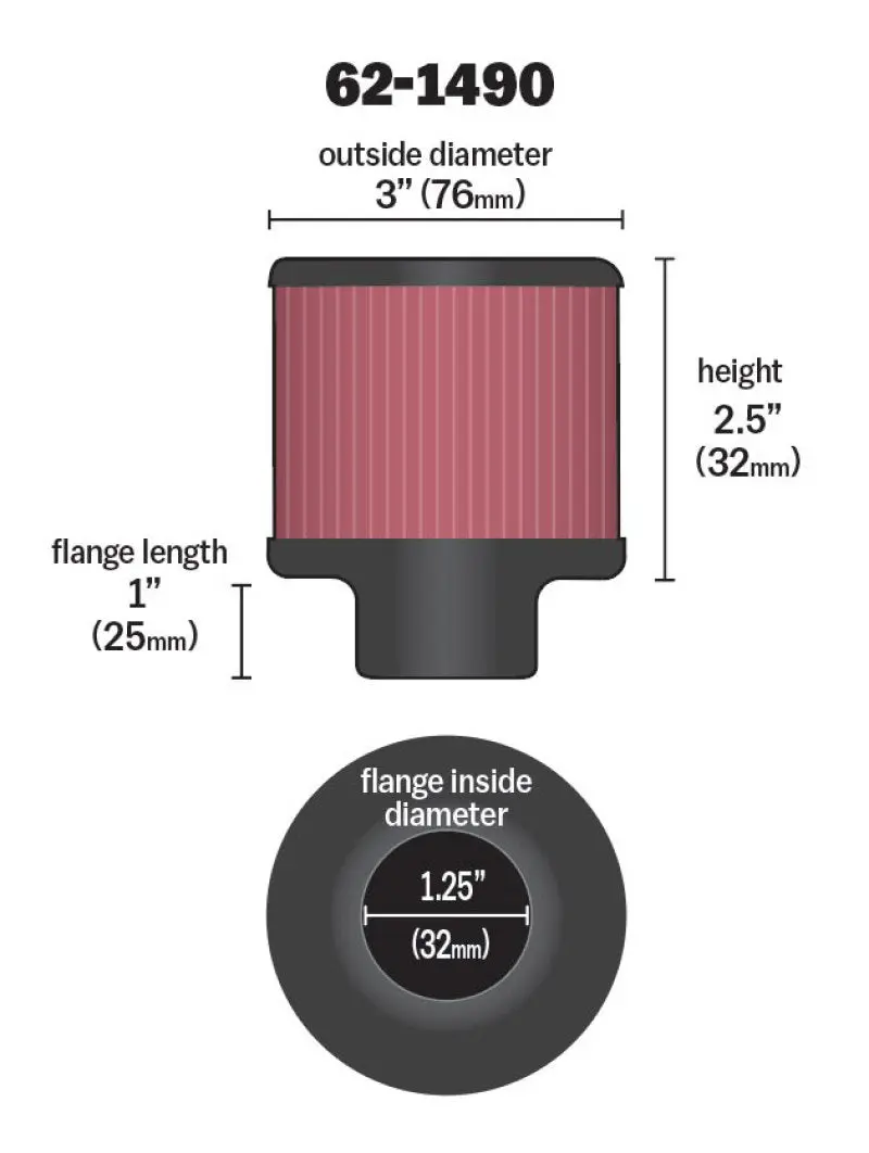 K&N KNN62-1490 Rubber Base Chrome Top Push-In Crankcase Vent Filter 3in OD X 2-1/2in H. №9